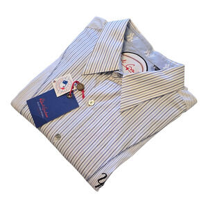 Robert Graham NY Yankees Mens Button Up Shirt 2XL BL/WHT Stripe Embroidered Rare
